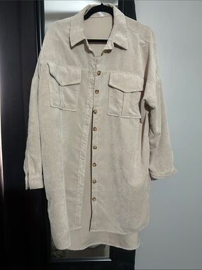 Live 4 Truth Beige Corduroy Button-Up Shirt Dress